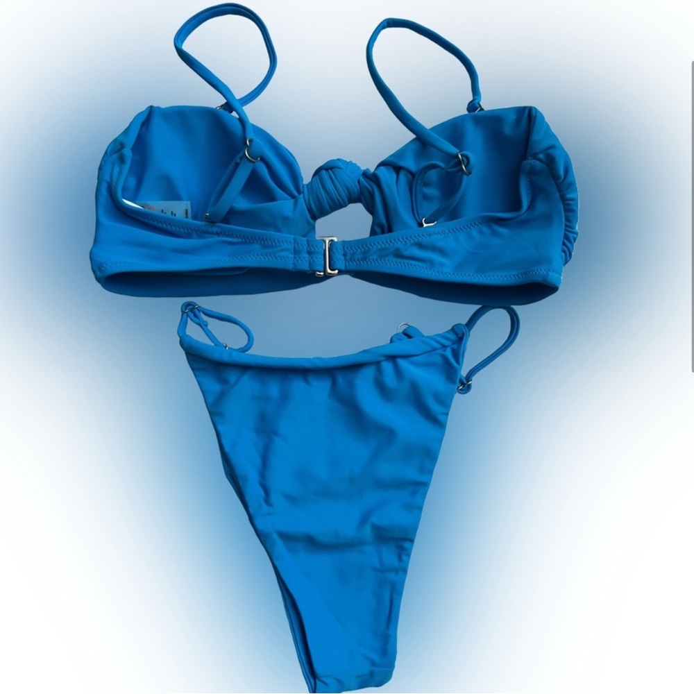 Blue Knot Front Cheeky Thong Bikini Set - Picture 3 of 8